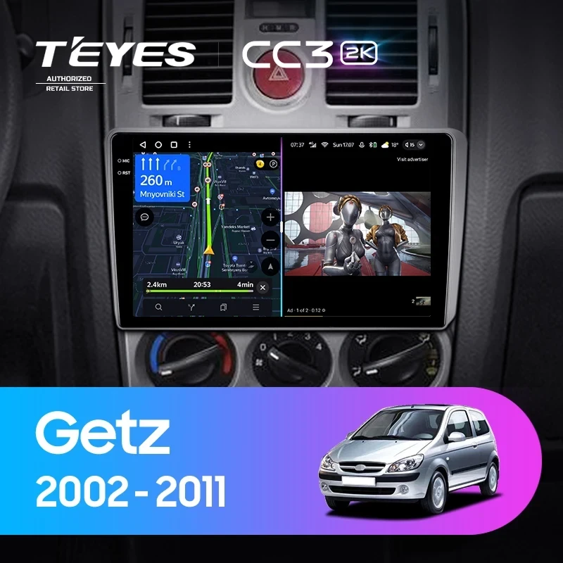 Штатная магнитола Teyes CC3 2K 6/128 Hyundai Getz (2002-2011) F2