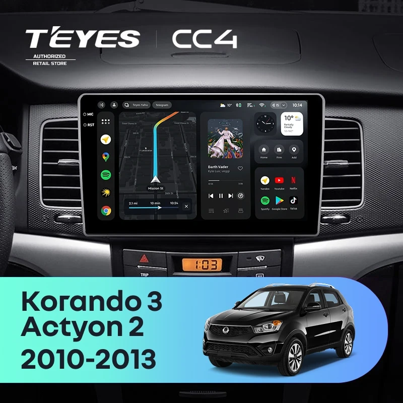Штатная магнитола Teyes CC4 8/128 SsangYong Korando 3 (2010-2013)