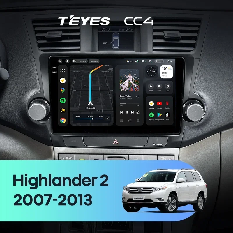 Штатная магнитола Teyes CC4 8/128 Toyota Highlander 2 XU40 (2007-2013) F3 9"