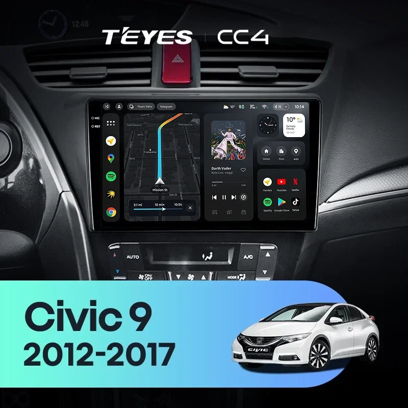 Штатная магнитола Teyes CC4 8/128 Honda Civic 9 FK FB (2012-2017)