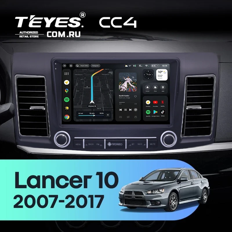 Штатная магнитола Teyes CC4 8/128 Mitsubishi Lancer 10 (2007-2017) F3 с кнопками Тип-A