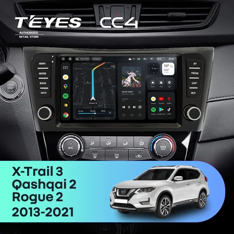 Штатная магнитола Teyes CC4 8/128 Nissan Rogue 2 (2013-2021) F4 климат контроль Тип-AB с кнопками