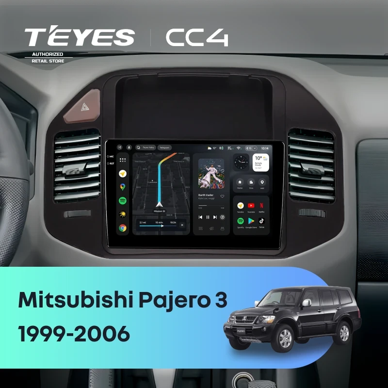 Штатная магнитола Teyes CC4 8/128 Mitsubishi Pajero 3 (1999-2006) (черная)