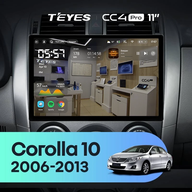 Штатная магнитола Teyes CC4 Pro 8/128 Toyota Corolla 10 E140 E150 (2006-2013) Тип-B (11")