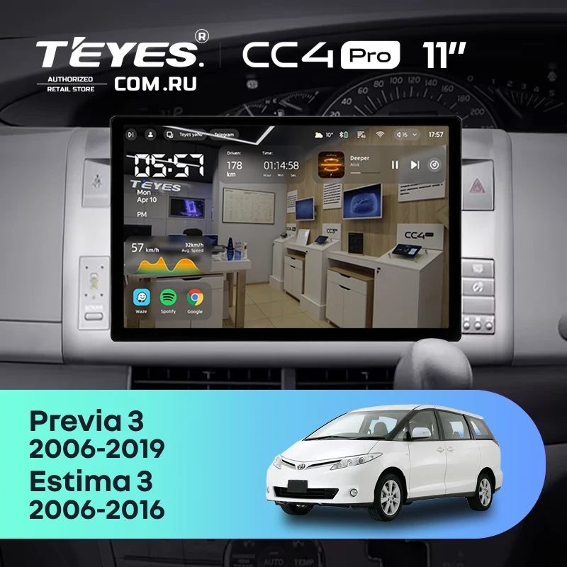 Штатная магнитола Teyes CC4 Pro 8/128 Toyota Estima AHR20 XR50 3 (2006-2016) Правый руль (11")
