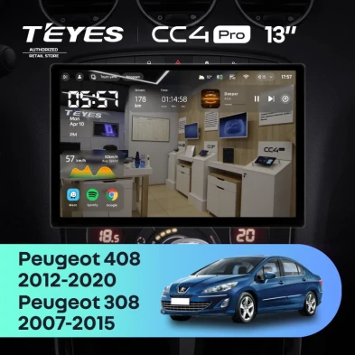 Штатная магнитола Teyes CC4 Pro 8/128 Peugeot 308 (2007-2015) (13") (Серая)