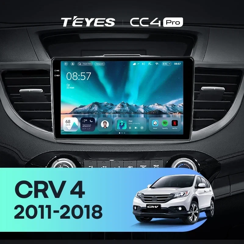 Штатная магнитола Teyes CC4 Pro 8/128 Honda CR-V 4 RM RE (2011-2018) 9" Тип-B