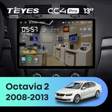 Штатная магнитола Teyes CC4 Pro 12/256 Skoda Octavia 2 A5 (2008-2013) (13") (10 inch Universal)