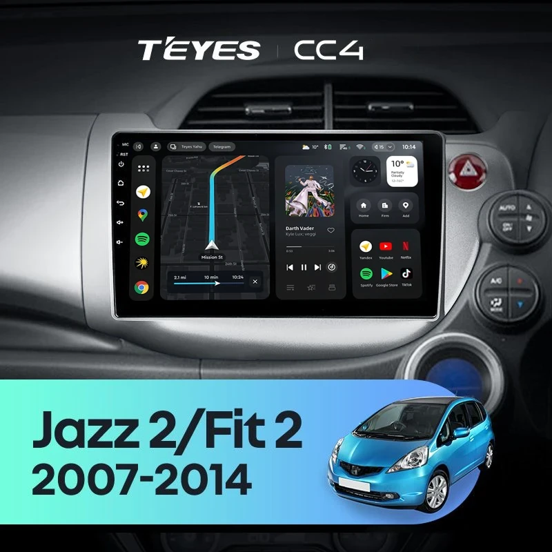 Штатная магнитола Teyes CC4 8/128 Honda Jazz 2 GG (2007-2014) Правый руль