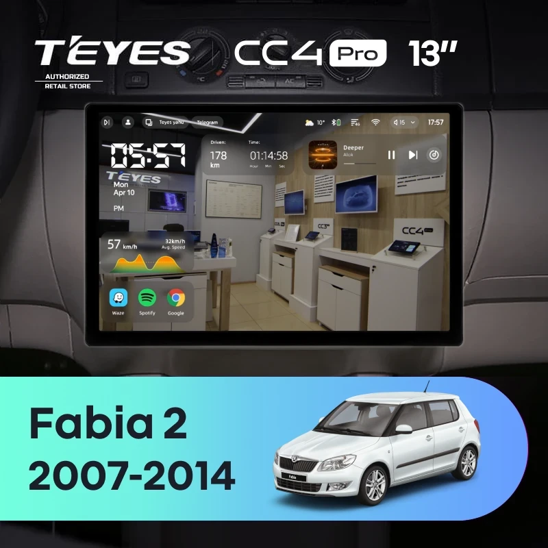 Штатная магнитола Teyes CC4 Pro 8/128 Skoda Fabia 2 (2007-2014) (13") (10 inch Universal)