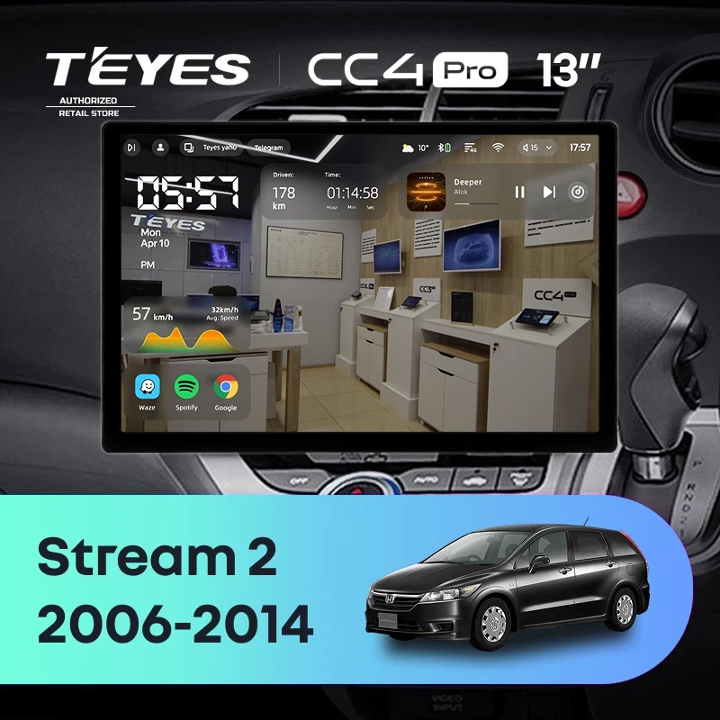 Штатная магнитола Teyes CC4 Pro 8/128 Honda Stream 2 (2006-2014) Правый руль (13")