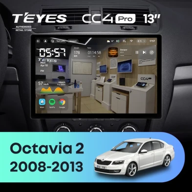 Штатная магнитола Teyes CC4 Pro 8/128 Skoda Octavia 2 A5 (2008-2013) (13") (10 inch Universal)